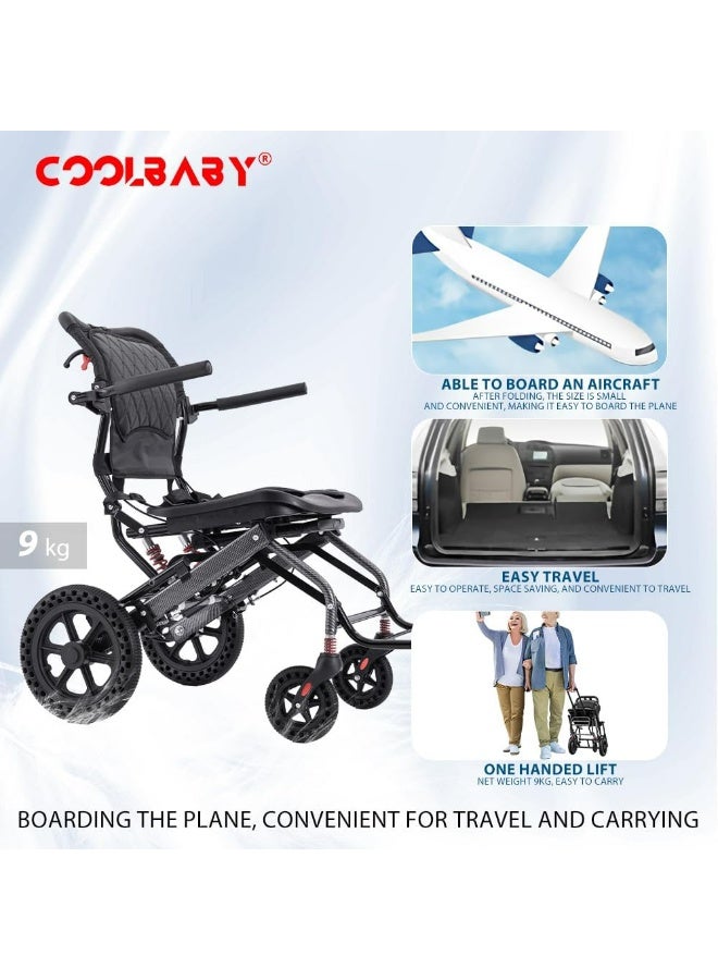 Cool Baby Wheelchairs for Adults,Transport Wheelchair Lightweight Foldable, Transport Chair,Ergonomic Travel Wheelchair with Telescopic Handle,Honeycomb Shock Absorbing tire, Support 220lbs - Image 3